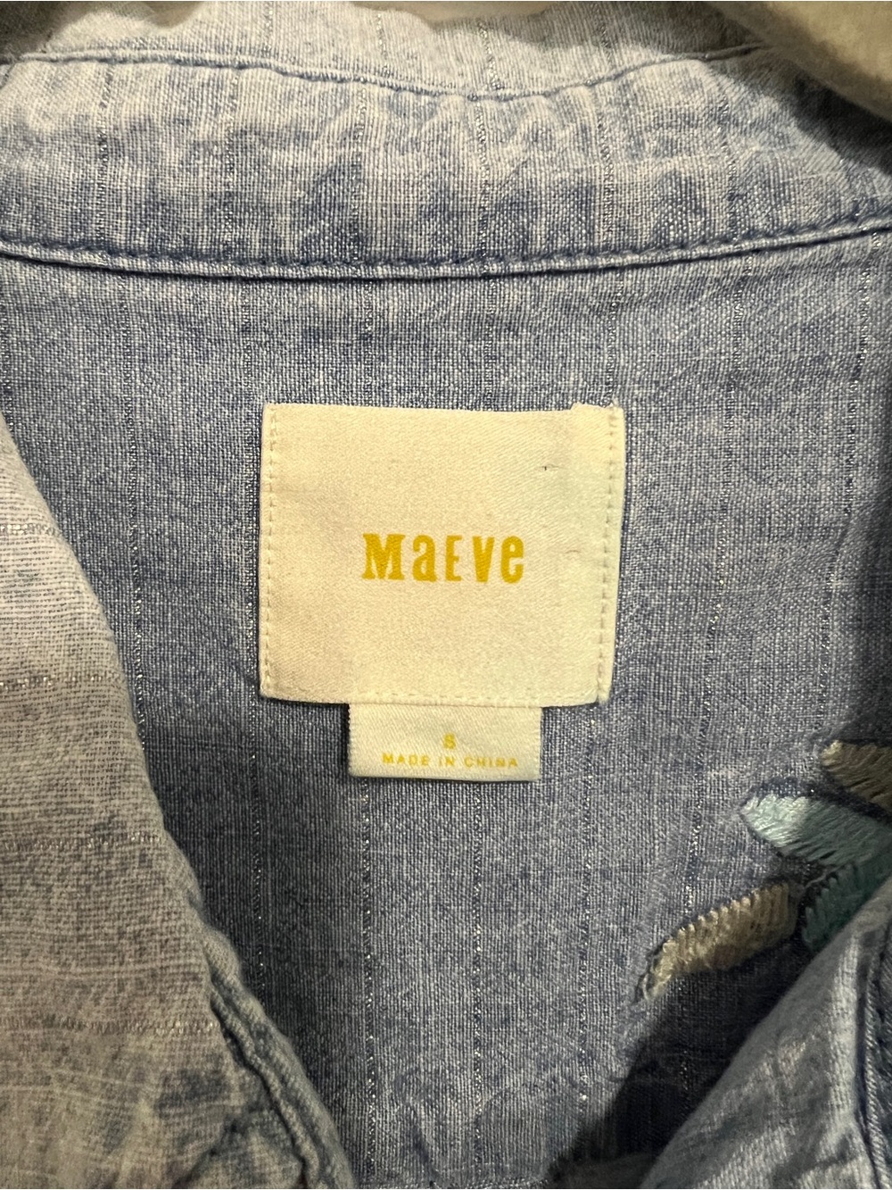 MAEVE ANTHROPOLOGIE Embroidered Sequin  Denim Chambray Button Down Floral - Picture 8 of 10